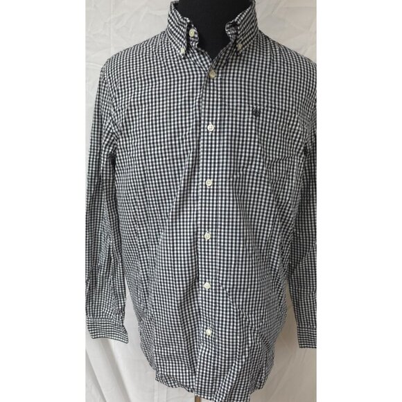 CHAPS Easy Care Mens Large Black White Check Plaid Button Down Logo Shirt - Picture 1 of 13